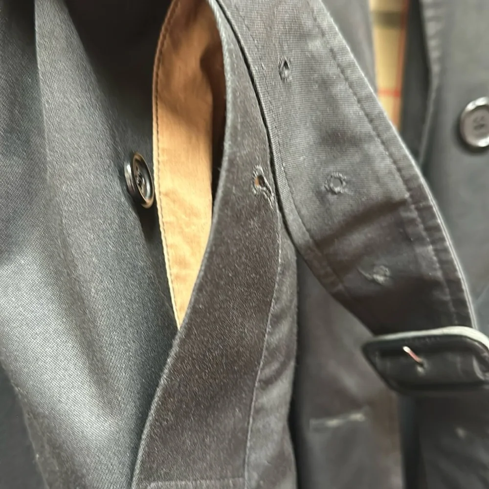 Burberrys Long Vintage Trench Coat Jacket Plaid Lining Black Size 10 X-Long - Picture 13 of 14